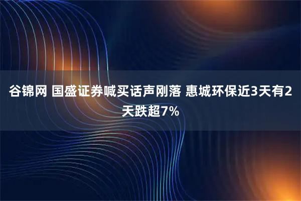 谷锦网 国盛证券喊买话声刚落 惠城环保近3天有2天跌超7%